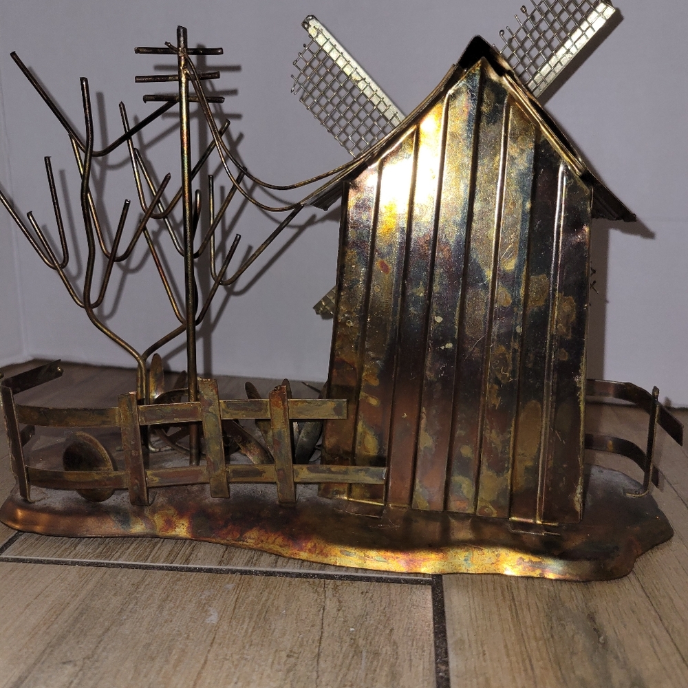 Music Box-Windmill-Copper Tone Metal w Movement-Vintage - Picture 2 of 8